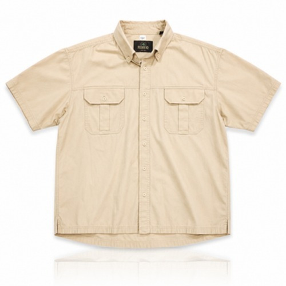 RedHead Fishing Shirt Mens Large Beige Cotton Embroidered Fish Short‎ Sleeve